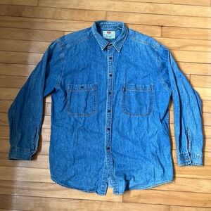 Levis Denim Button Down Shirt Mens XL Long Sleeve Blue Cotton Workwear Vintage